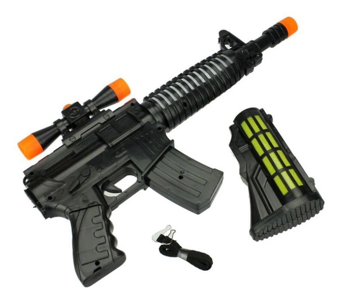 Metralleta Negra De Juguete Con Luz Sonido Y Laser 52cm