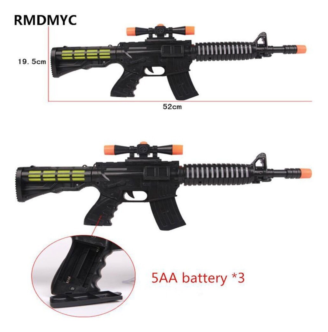 Metralleta Negra De Juguete Con Luz Sonido Y Laser 52cm