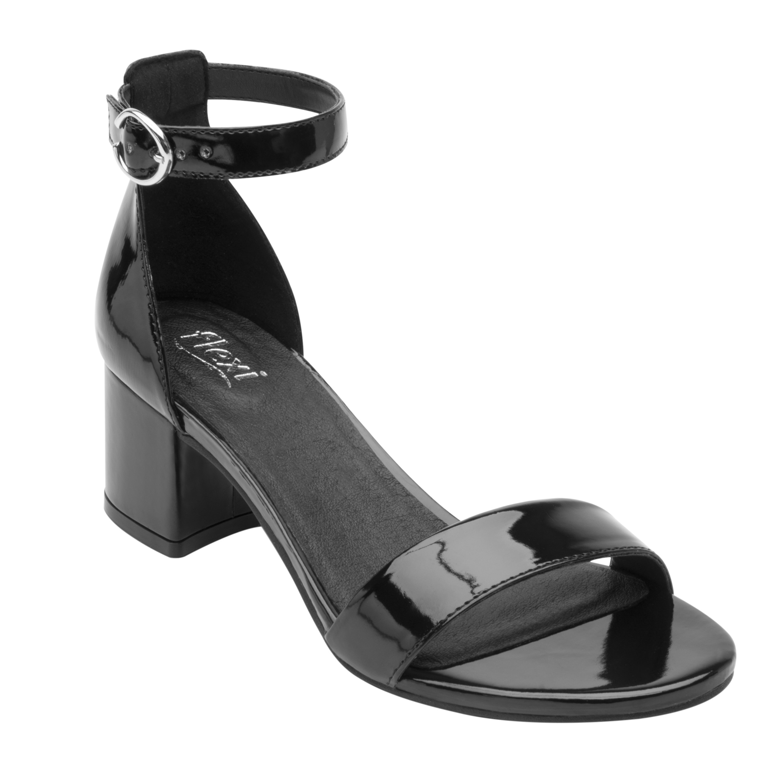 Sandalia Con Tacon Negro Charol Para Mujer Flexi 106411 Moda