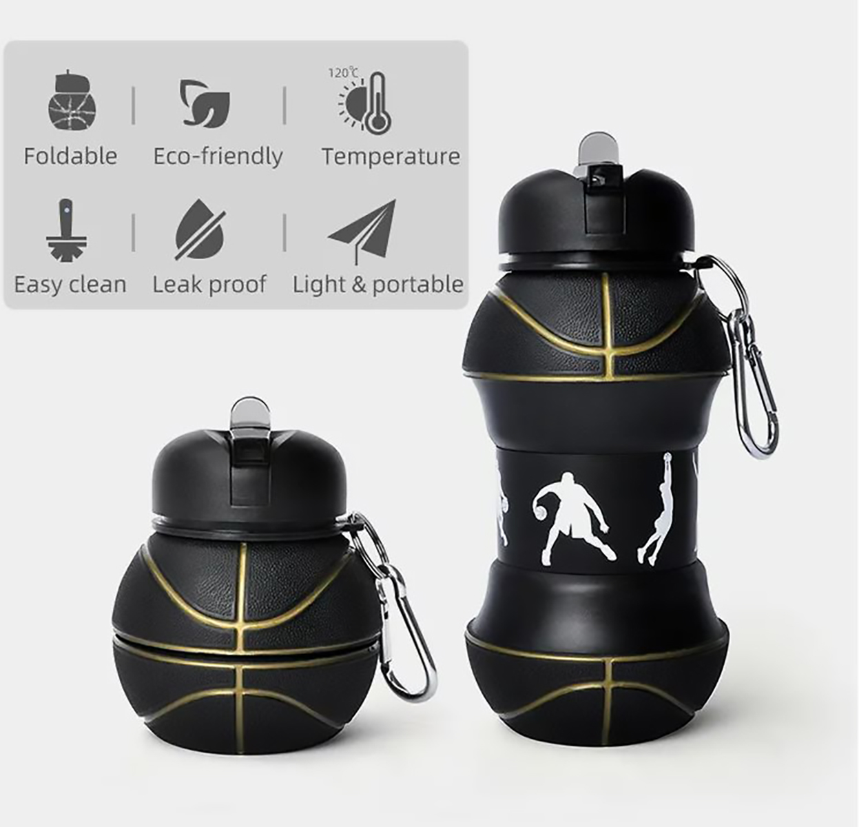 Botella Balon Plegable Para Agua Deporte Basquetbol Nba Negr