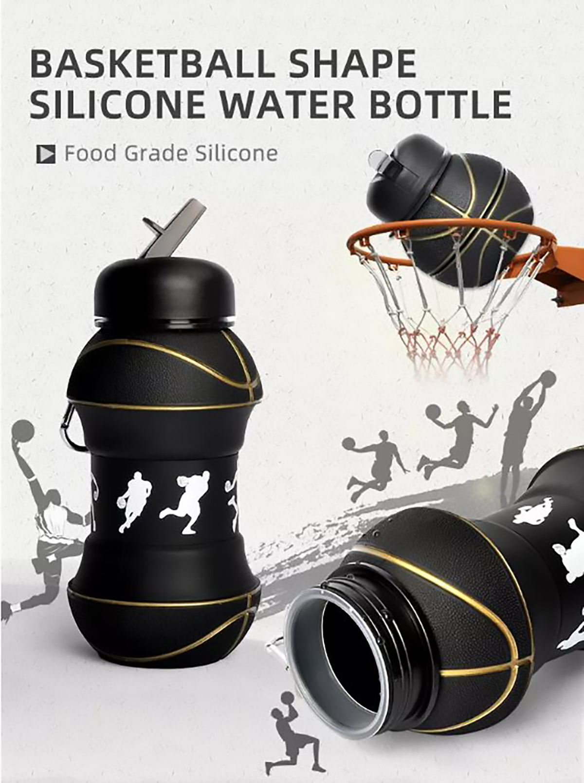 Botella Balon Plegable Para Agua Deporte Basquetbol Nba Negr