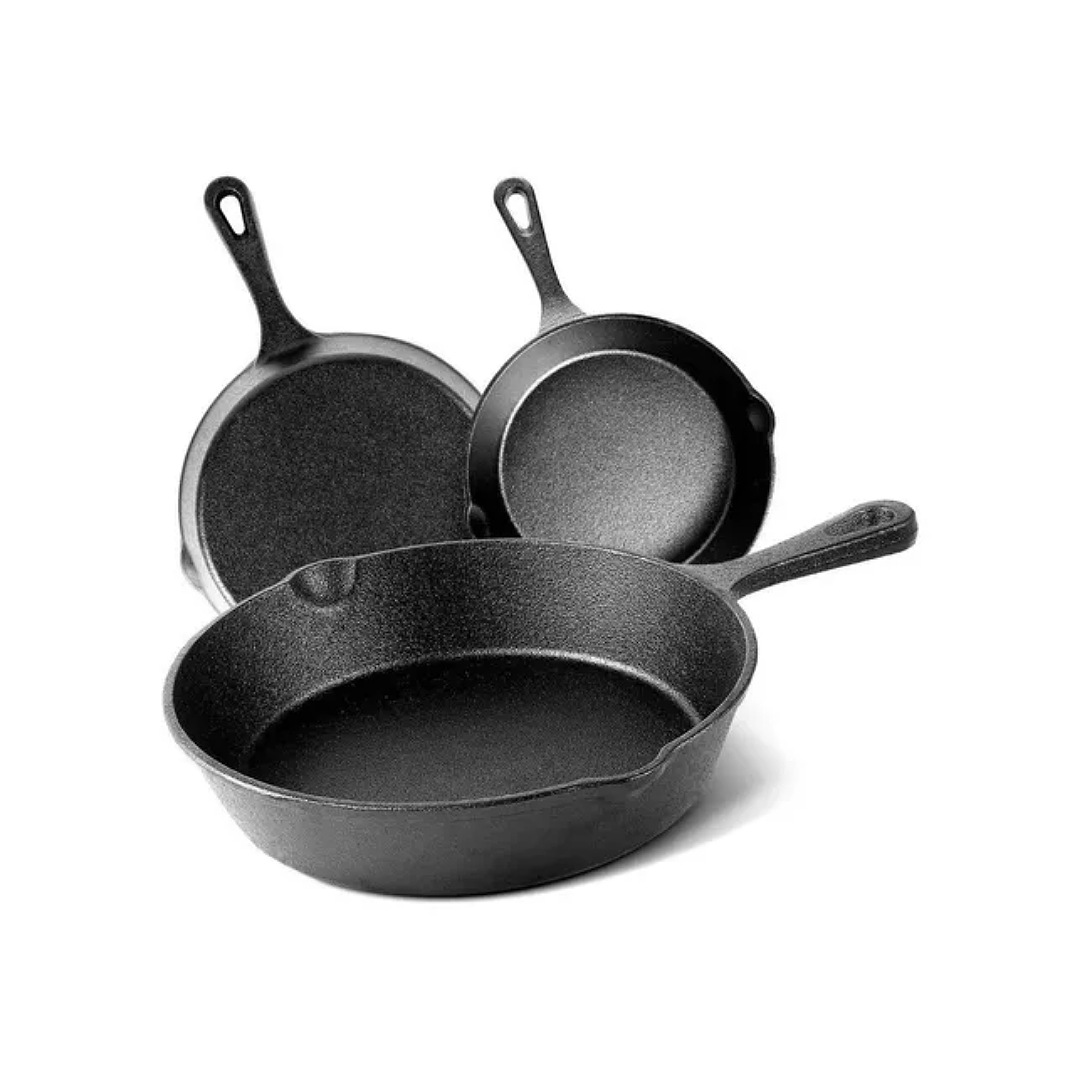 Sartenes De Hierro Fundido Skillet Multifuncional Set 3pcs marca EK