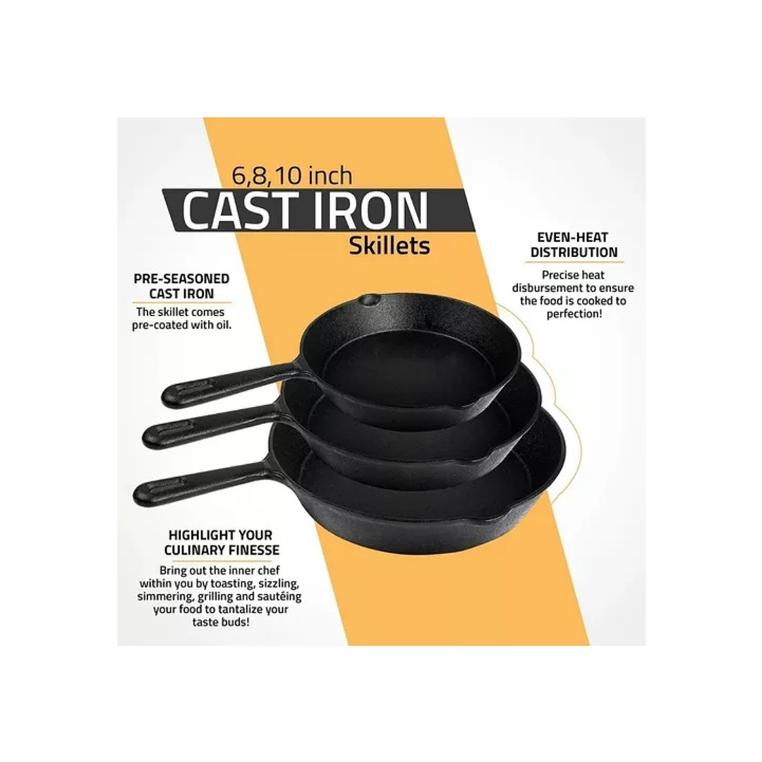 Sartenes De Hierro Fundido Skillet Multifuncional Set 3pcs marca EK