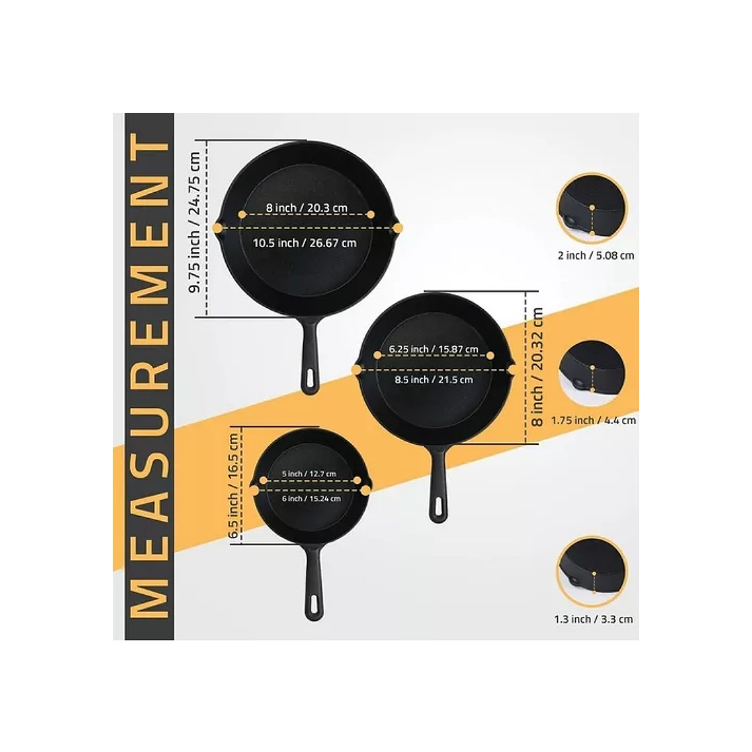 Sartenes De Hierro Fundido Skillet Multifuncional Set 3pcs marca EK