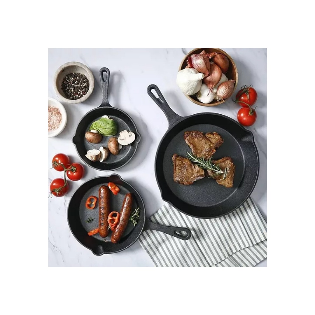 Sartenes De Hierro Fundido Skillet Multifuncional Set 3pcs marca EK