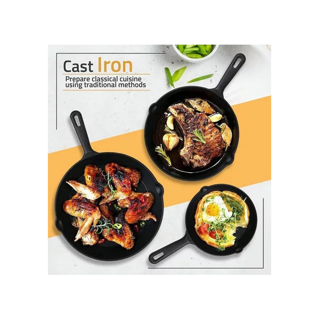 Sartenes De Hierro Fundido Skillet Multifuncional Set 3pcs marca EK