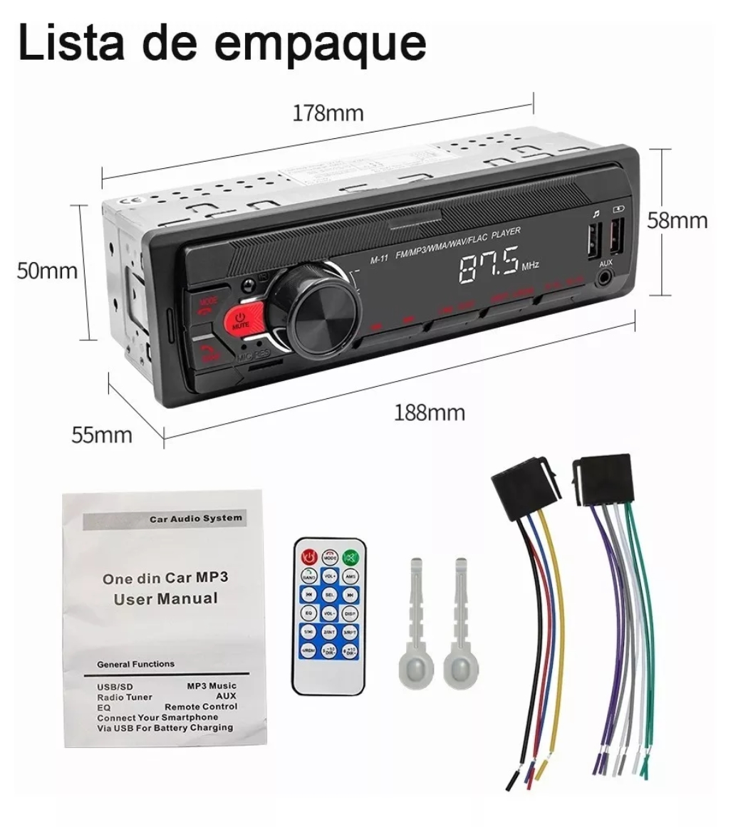 Estéreo Bluetooth de coche de 12 V, radio FM de audio de coche de 4 x 45 W,  reproductor de MP3 USB/SD/AUX manos libres con control remoto inalámbrico