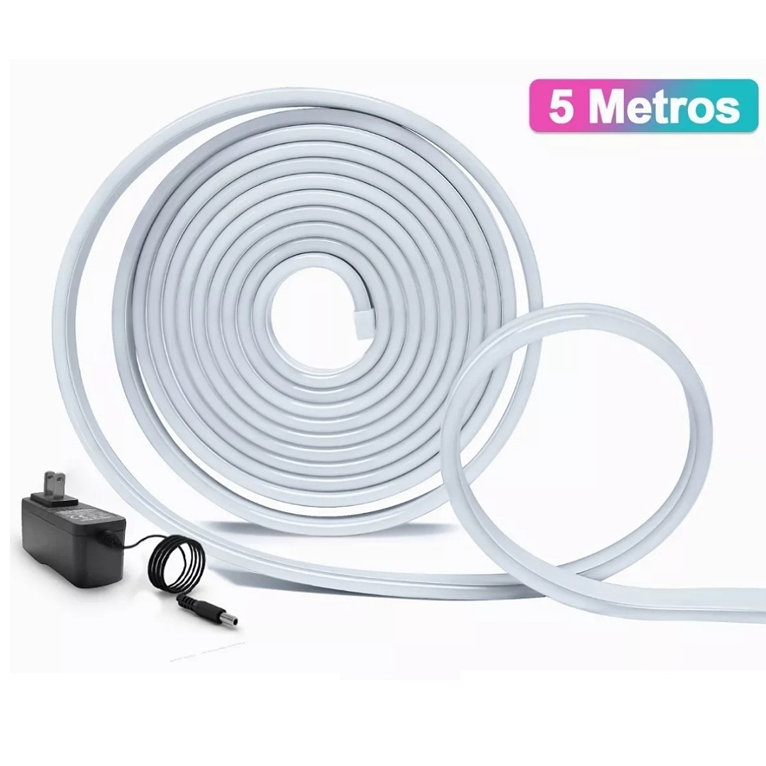 Tiras De Led Luz De Neón Flexible 5m Manguera Con Fuente 12v blanco frio