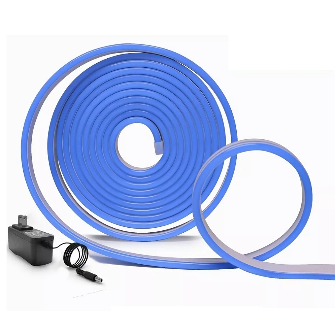Tiras De Led Luz De Neón Flexible 5m Manguera Con Fuente 12v azul 