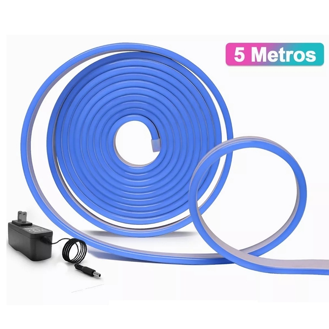 Tiras De Led Luz De Neón Flexible 5m Manguera Con Fuente 12v azul 