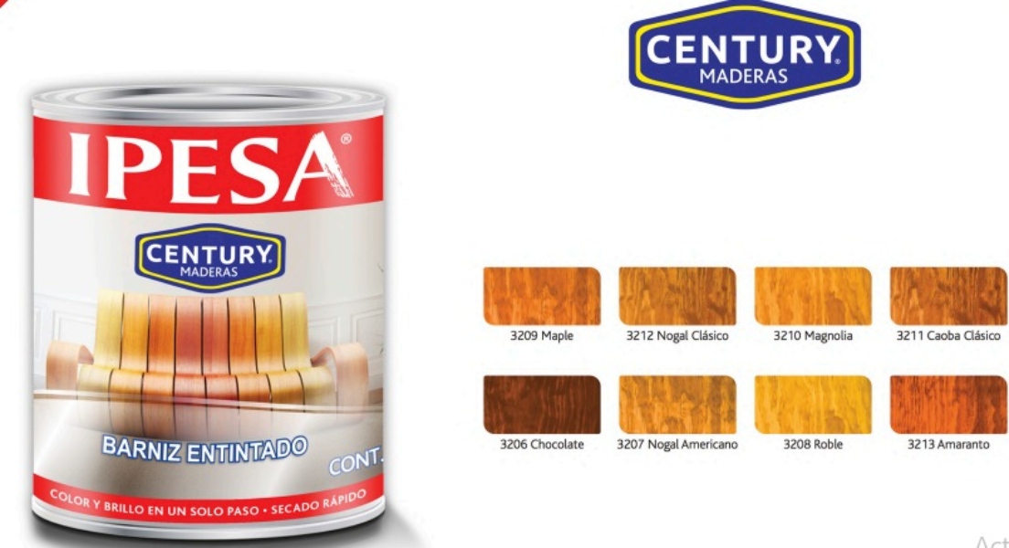 Ipesa century barniz entintado lata de 1 litro colores fácil secado