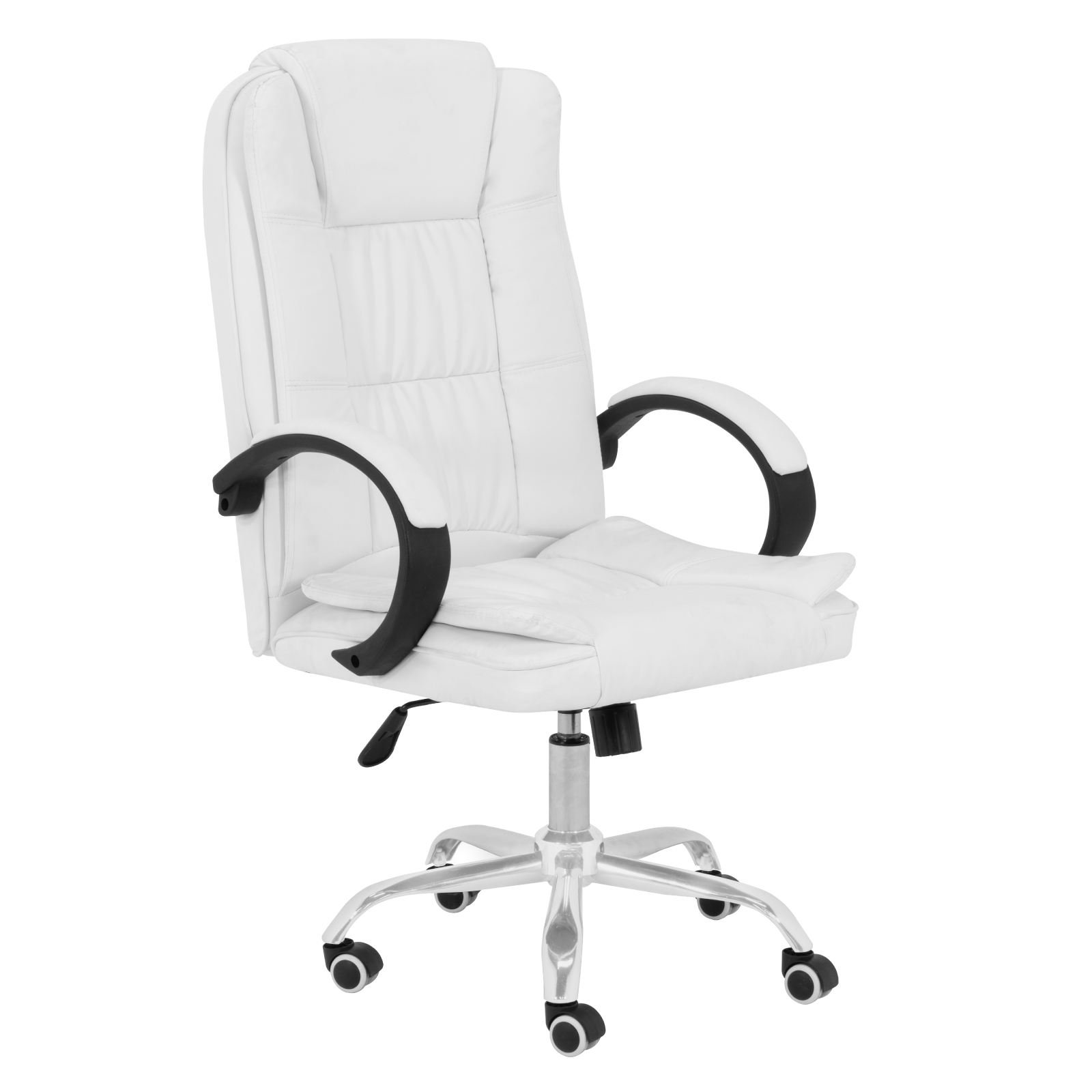 Sillon Ejecutivo de Oficina con Respaldo Alto, Cubierta de Tela Tipo Piel con Base de Metal y Ruedas Giratorias, Silla Ergonomica con Ajuste de Altura