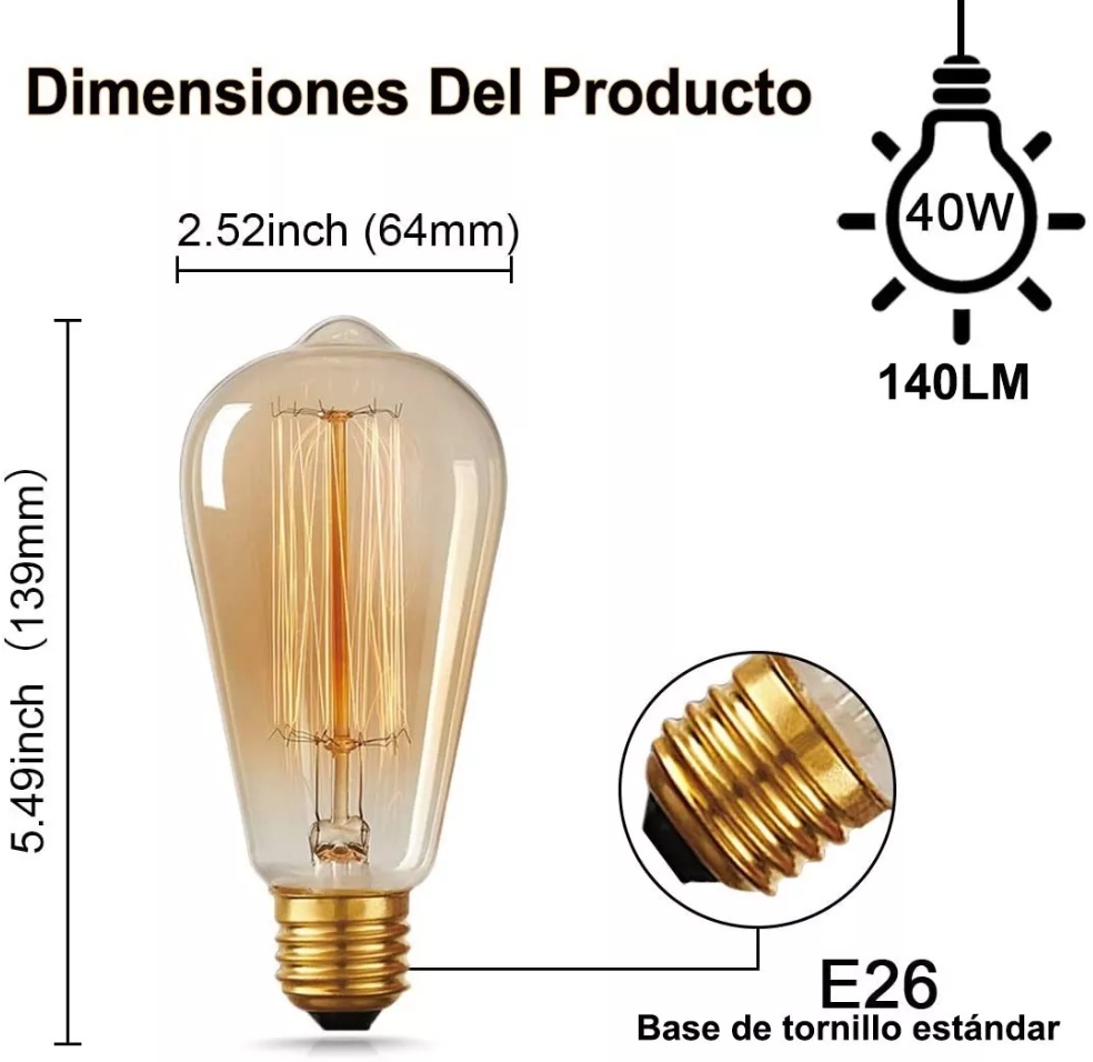 6pcs Focos Edison Vintage Led Bombillas Luces Para Hogar E26