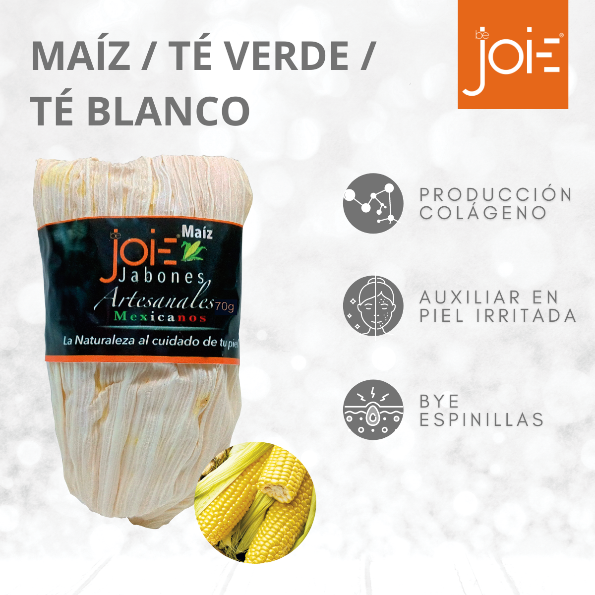 Paquete con 3 Barras de Jabón Artesanal De Maíz/Té Blanco y Té Verde