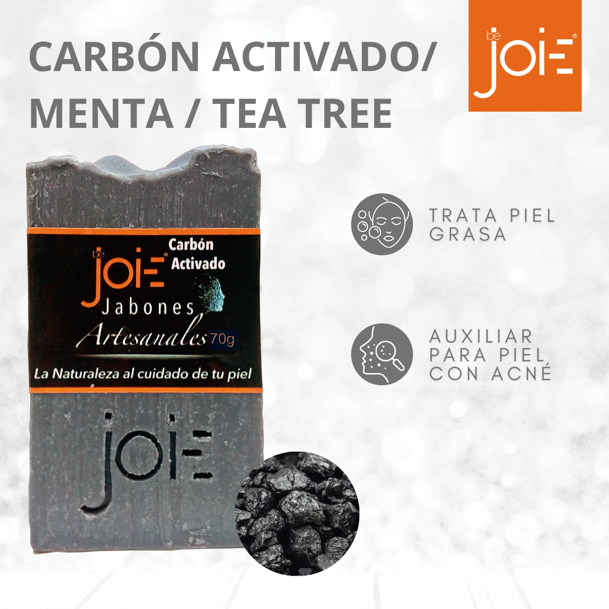 Paquete con 3 Barras de Jabón Artesanal Carbón Activado/Tea Tree/Menta