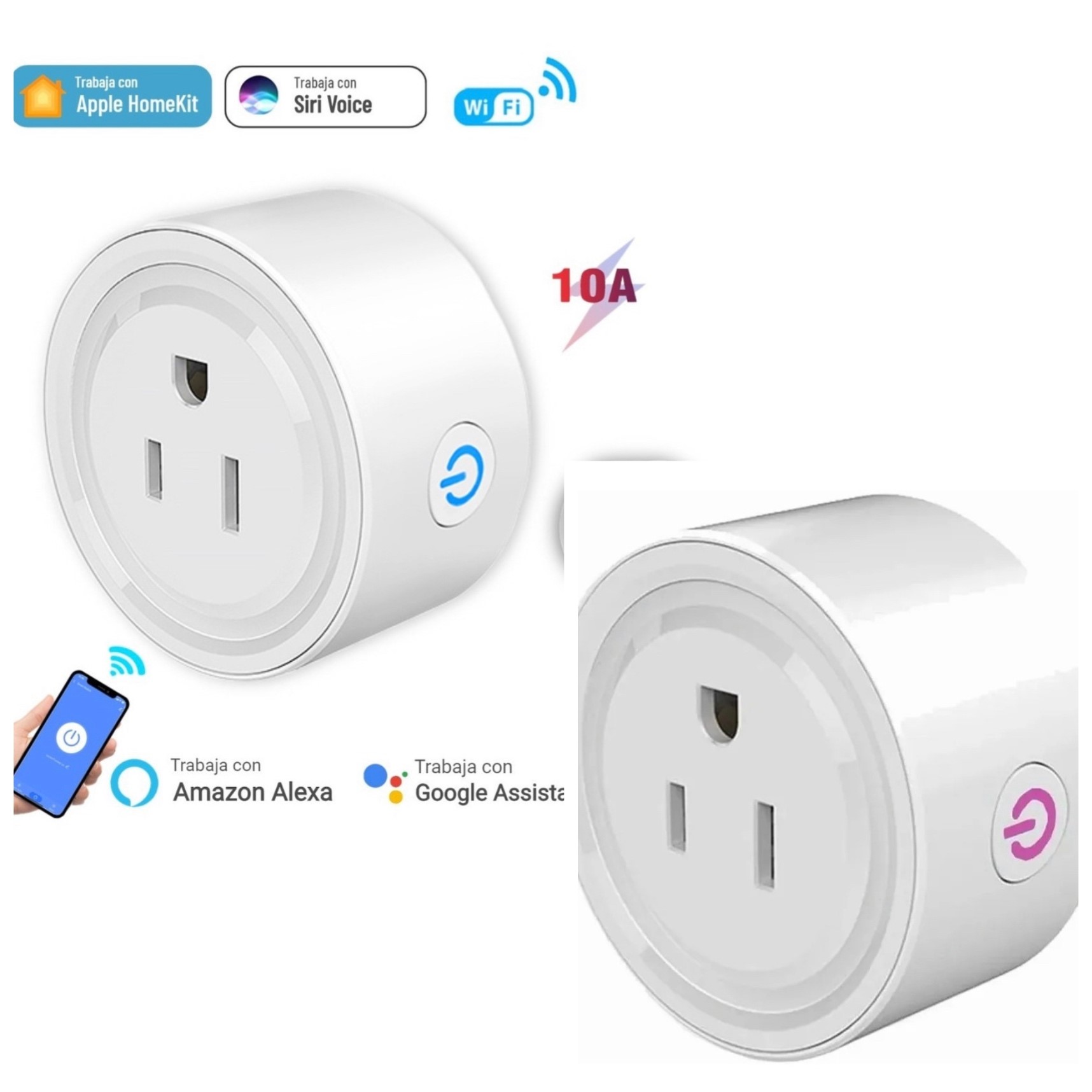 Enchufe Inteligente Wifi Contacto Para Homekit AlexaY Google home 10a 2 PIEZAS