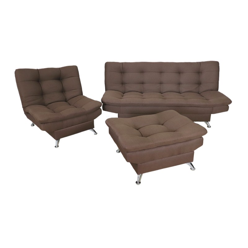 Sala Esquinera Moderna Chocolate Sofá Sillón y Taburete Florencia