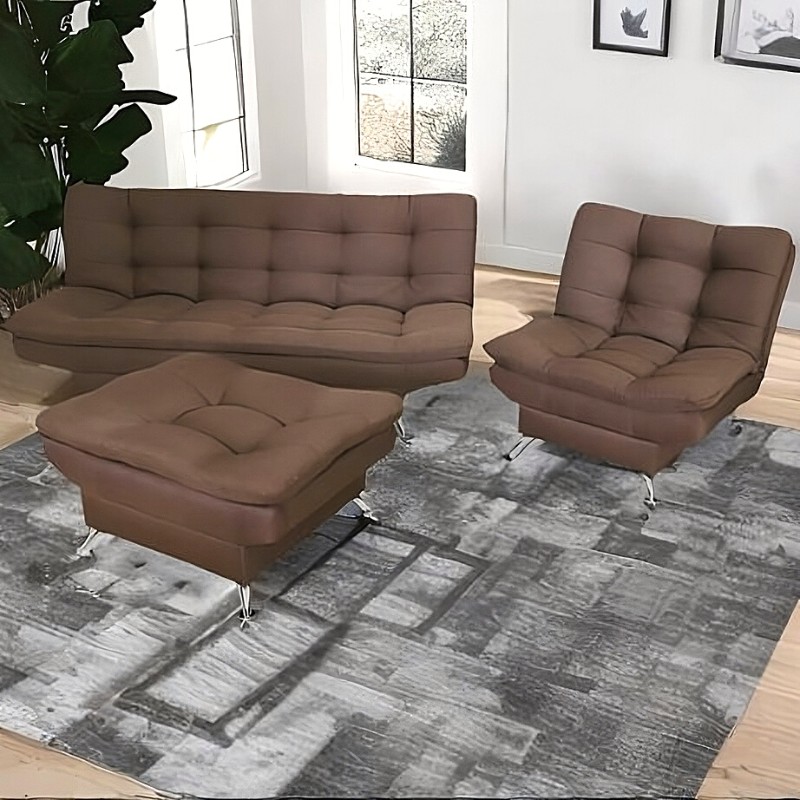 Sala Esquinera Moderna Chocolate Sofá Sillón y Taburete Florencia