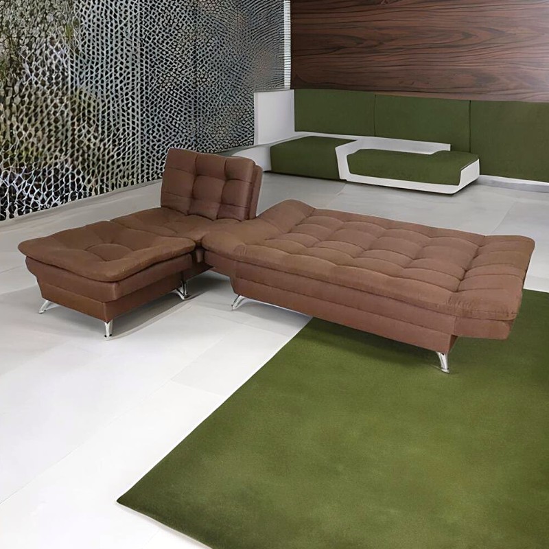 Sala Esquinera Moderna Chocolate Sofá Sillón y Taburete Florencia