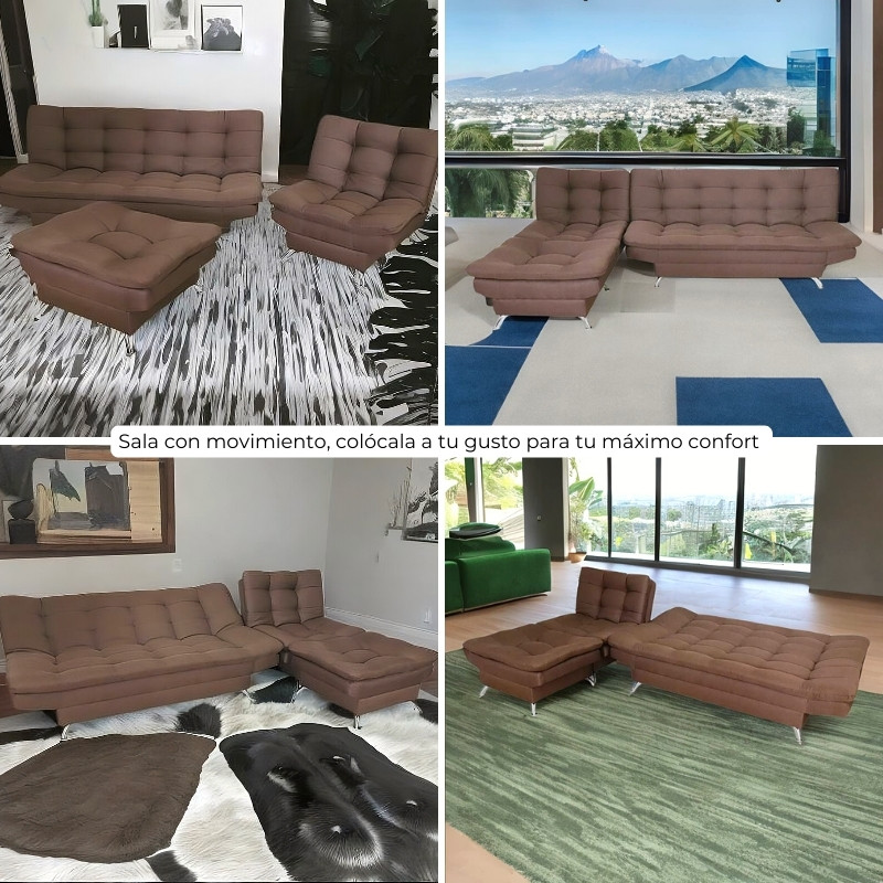 Sala Esquinera Moderna Chocolate Sofá Sillón y Taburete Florencia