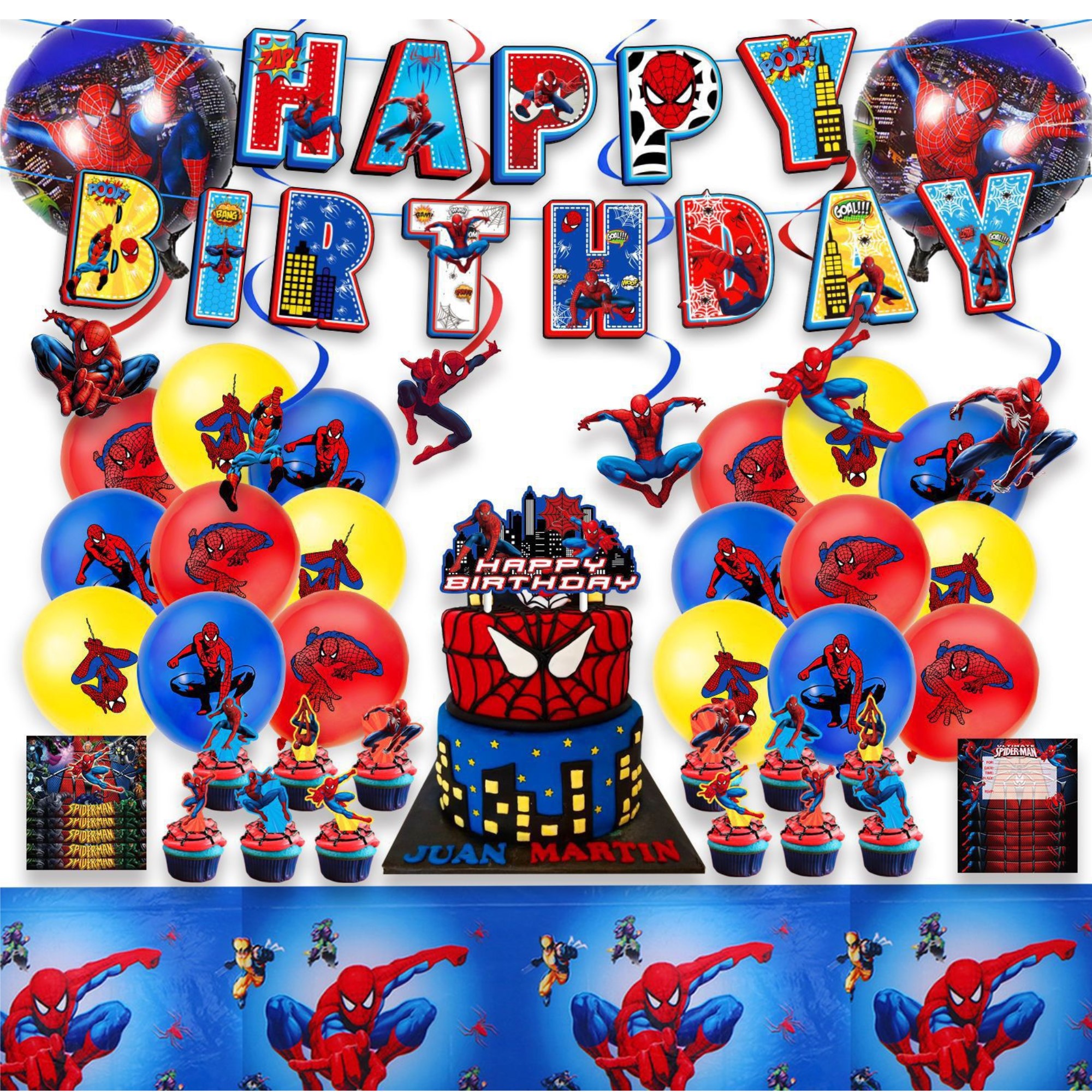 Unique Paquete de globos de fiesta de Spiderman, globos de látex y papel de  aluminio multicolor | Fiesta de cumpleaños para niños con licencia oficial