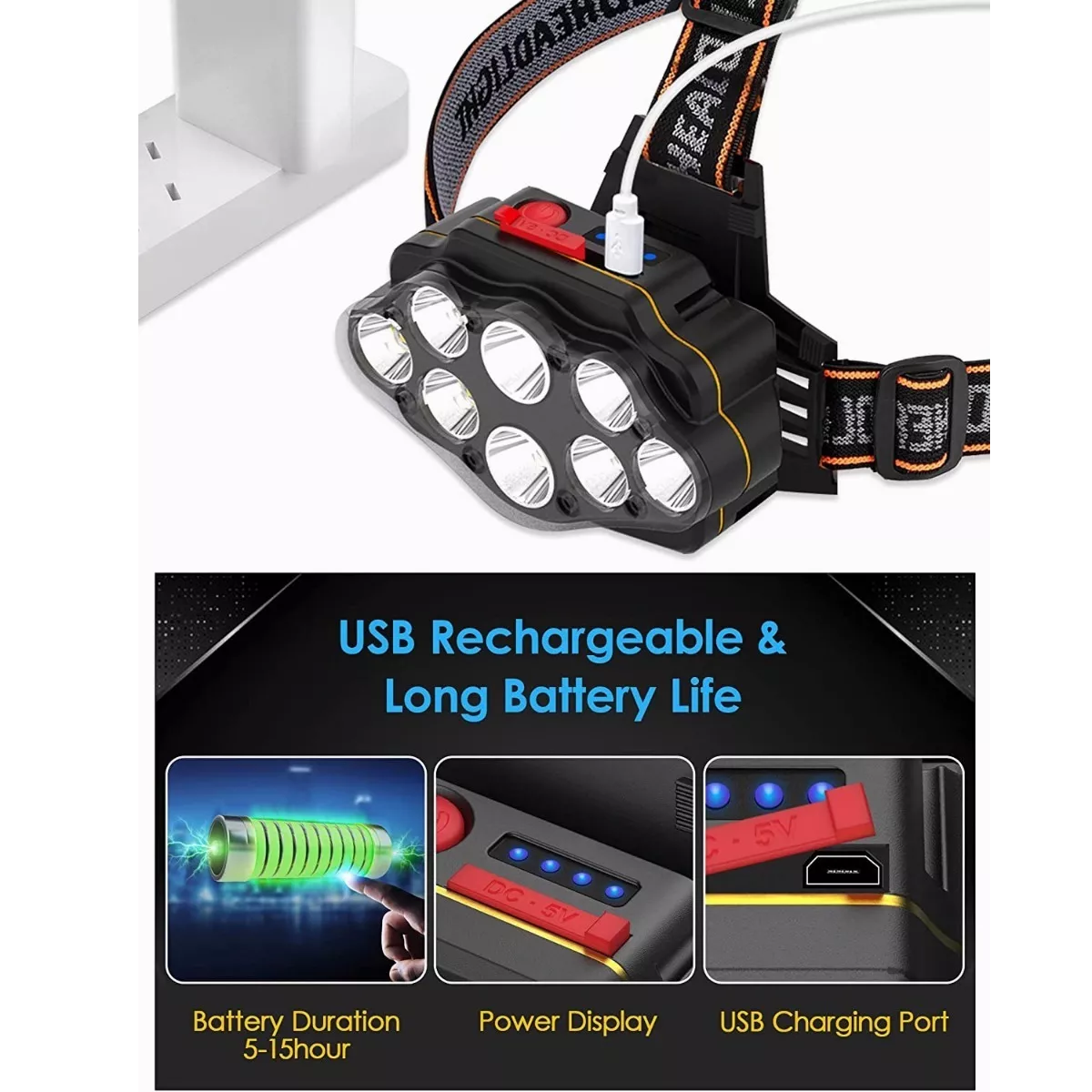 Lampara Cabeza Recargable 13000lúmenes Linterna Frontal Led