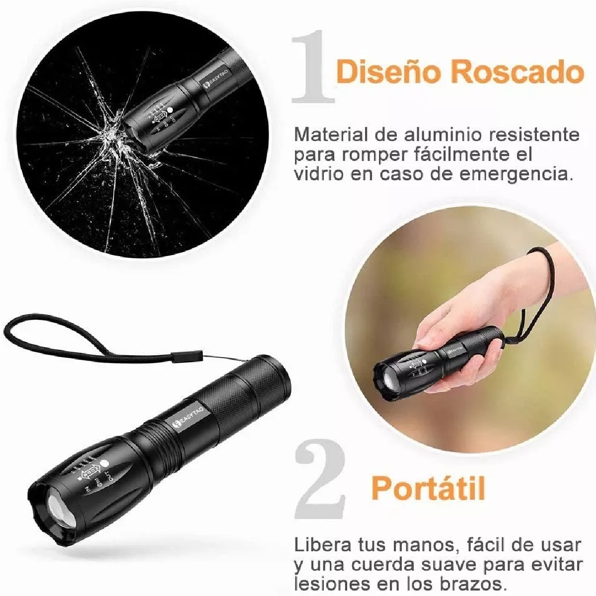 Lampara Táctica 3000 Lumens Cree Led T6 Recargable