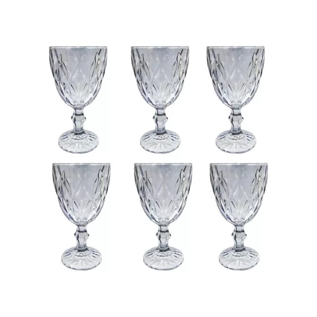 Juego 6 Copas Vino Agua Cristal Labrado Vidrio Elegante 300m