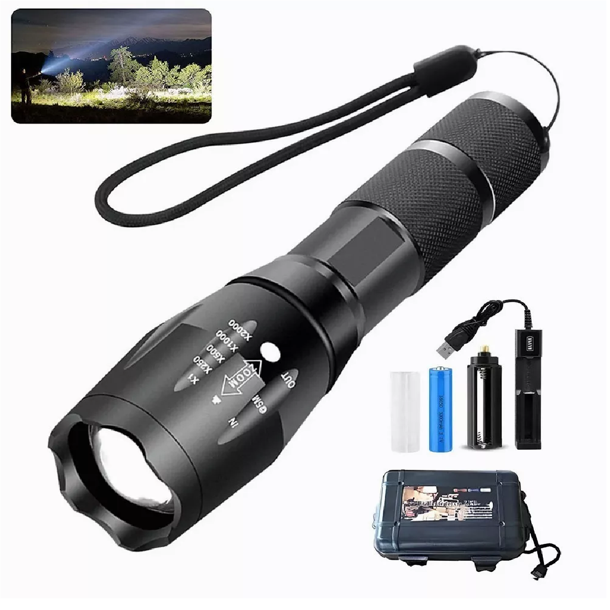 Lampara Táctica 4000 Lumens Led T6 Usb Recargable