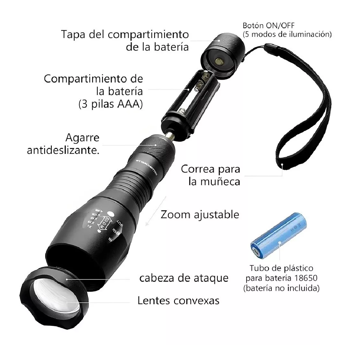 Lampara Táctica 4000 Lumens Led T6 Usb Recargable
