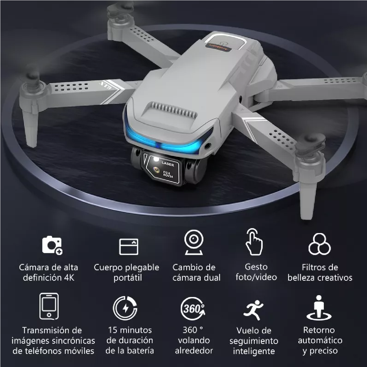 Dron Cuadricóptero Xt9 A Control Remoto C/cámara 4k Hd Grey