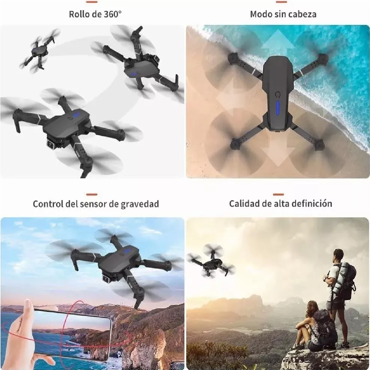 Control Remoto Drone Con Par Cámara 4k Quadcopter + 2batería