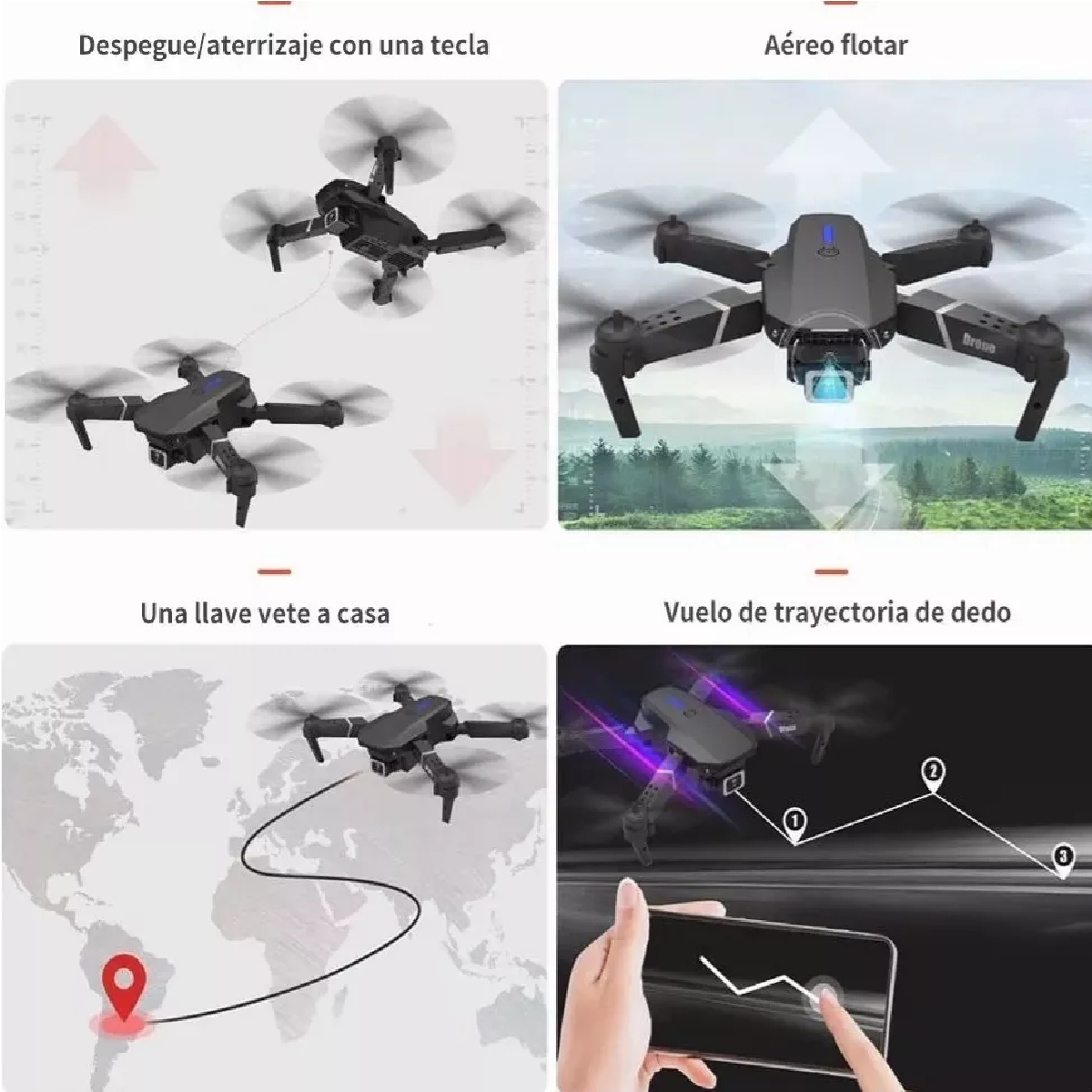 Control Remoto Drone Con Par Cámara 4k Quadcopter + 2batería