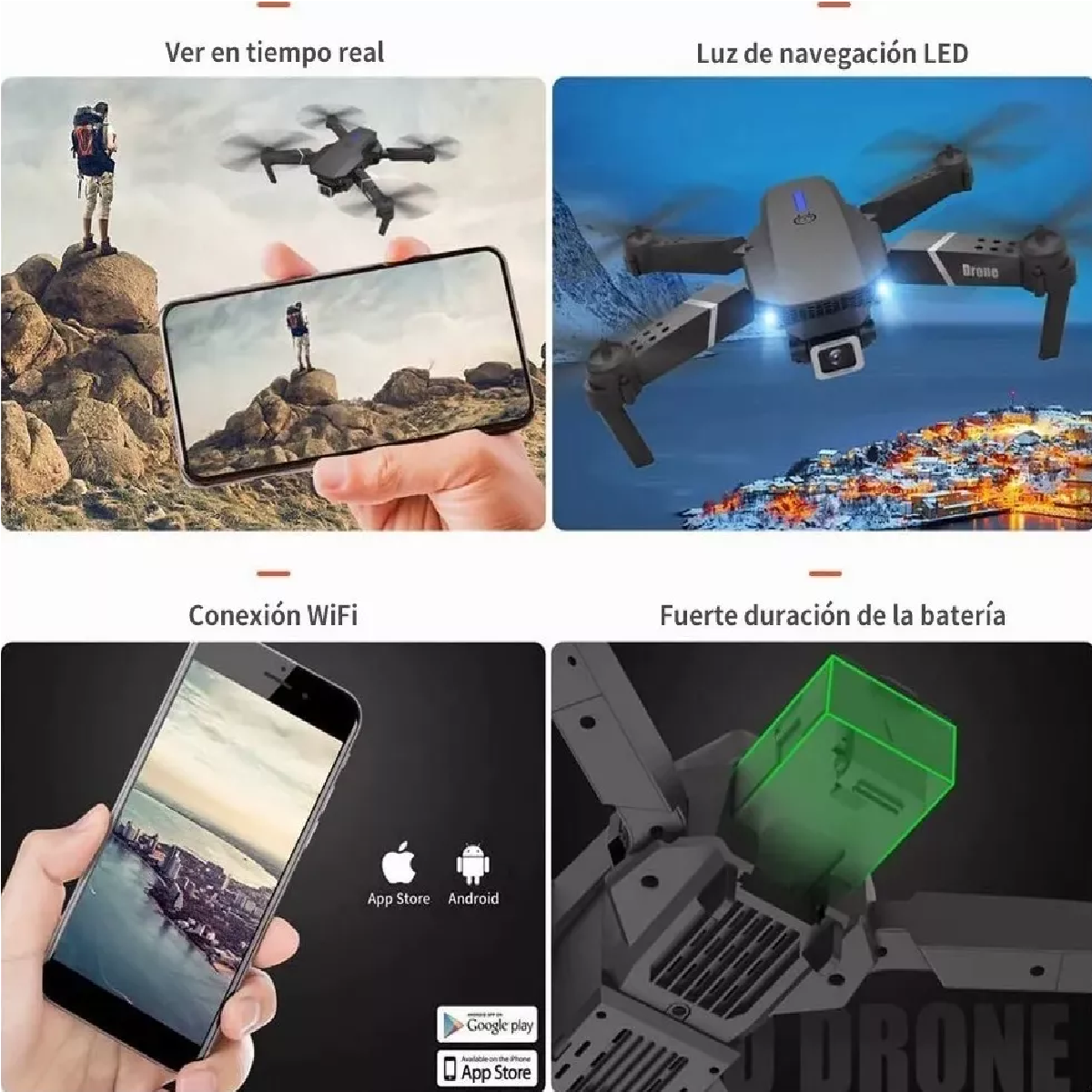 Control Remoto Drone Con Par Cámara 4k Quadcopter + 2batería