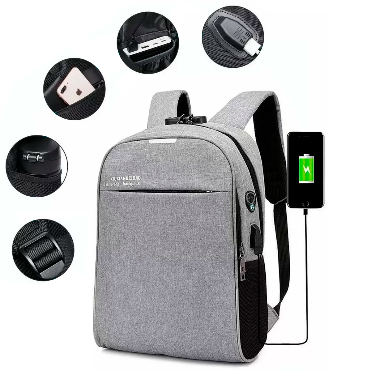 Mochila Antirrobo Impermeable  Para Laptop Con Contraseña Y Puerto De Carga USB.