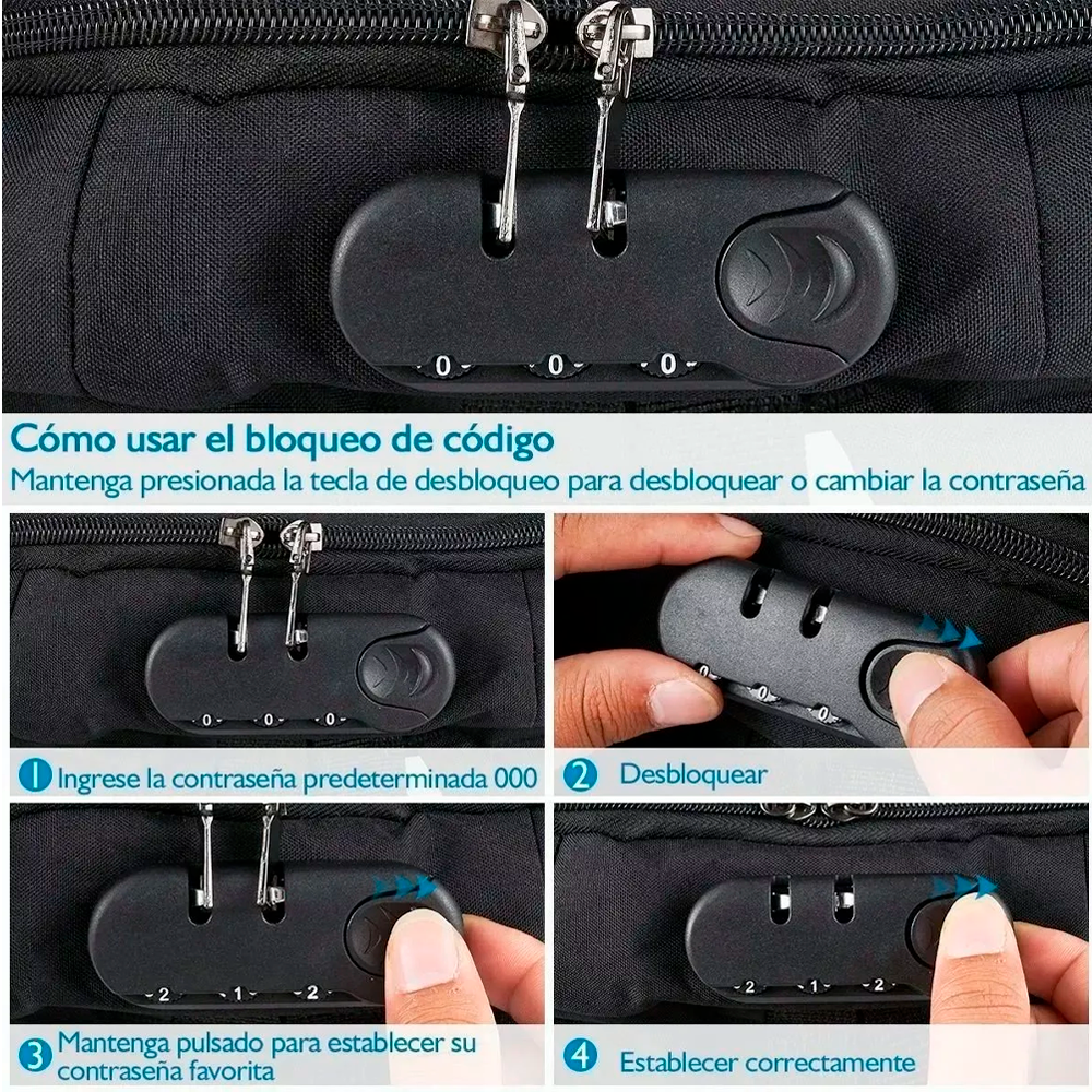 Mochila Antirrobo Impermeable  Para Laptop Con Contraseña Y Puerto De Carga USB.