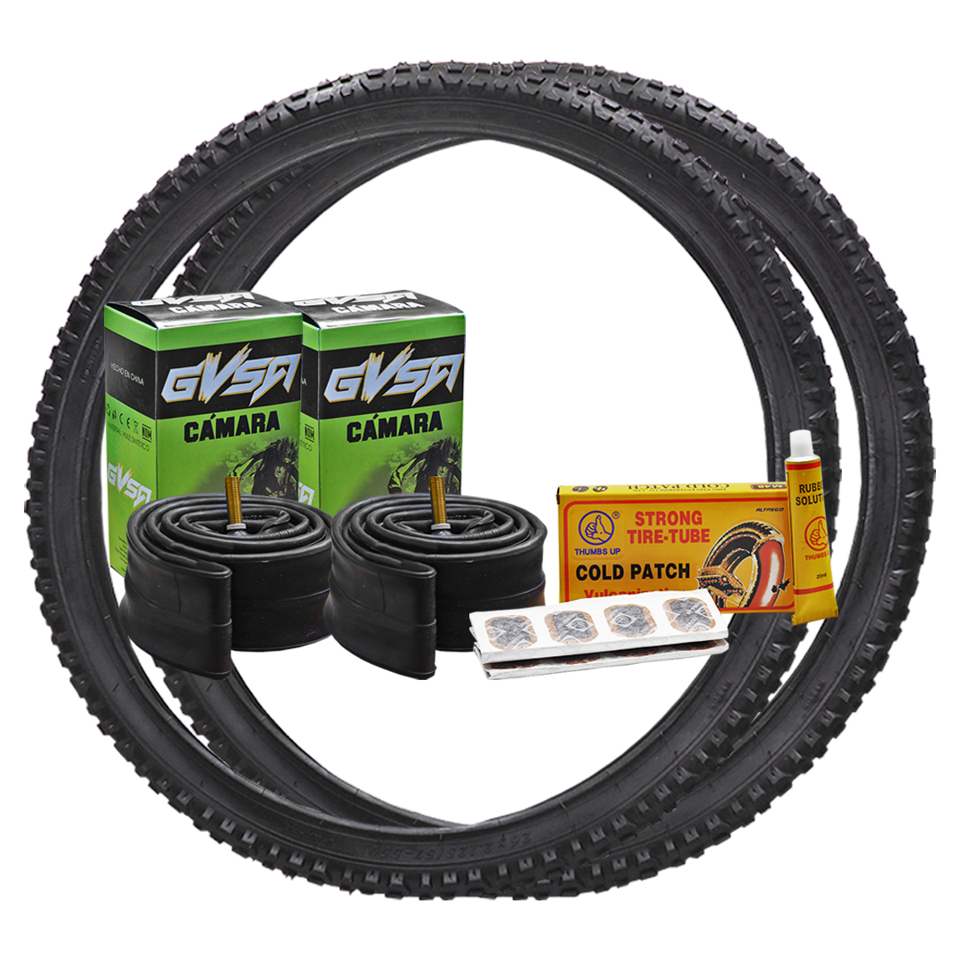 Kit 2 Llantas 2 Camaras Y Parche Para Bicicleta R26