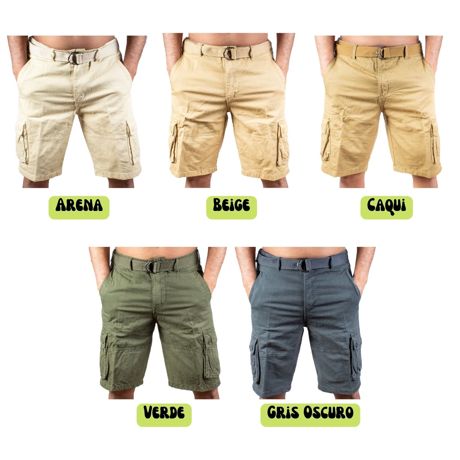 Bermuda cargo de gabardina para hombre. Incluye cinturón