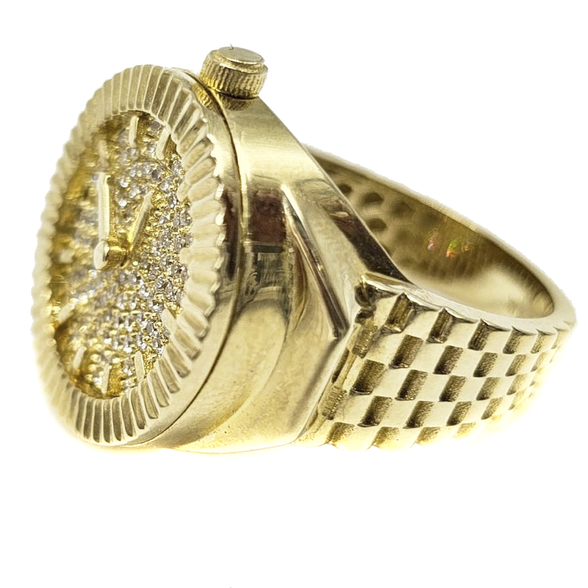 Anillo De Reloj De Oro 10k Italiano Con Zirconia Suiza