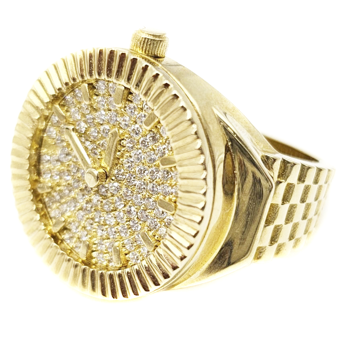Anillo De Reloj De Oro 10k Italiano Con Zirconia Suiza