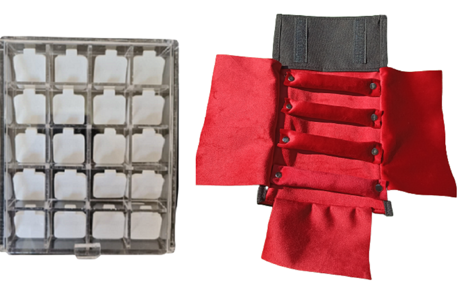Caja de Acrilico de 20 divisiones para aretes  + manta chica de tela para anillos