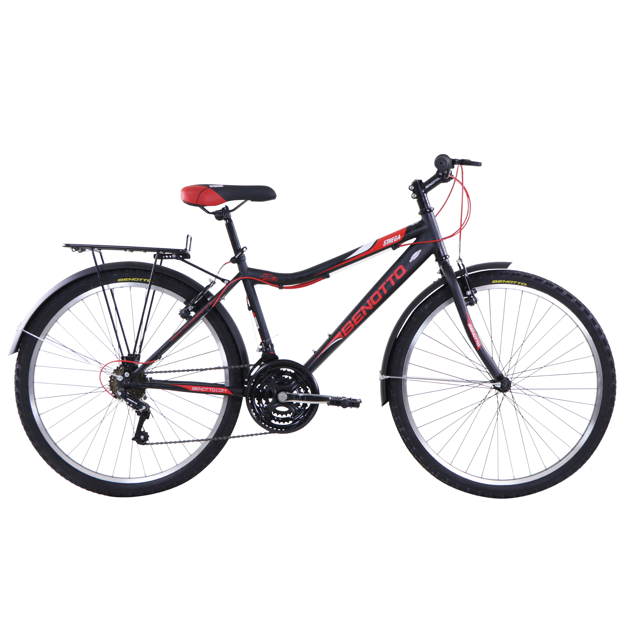 Bicicleta BENOTTO Montaña STREGA R26 Acero 21V. Negro Mate Calcomania Roja Hombre