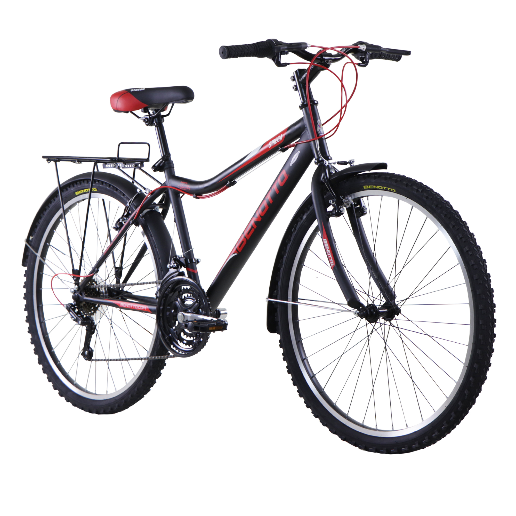 Bicicleta BENOTTO Montaña STREGA R26 Acero 21V. Negro Mate Calcomania Roja Hombre