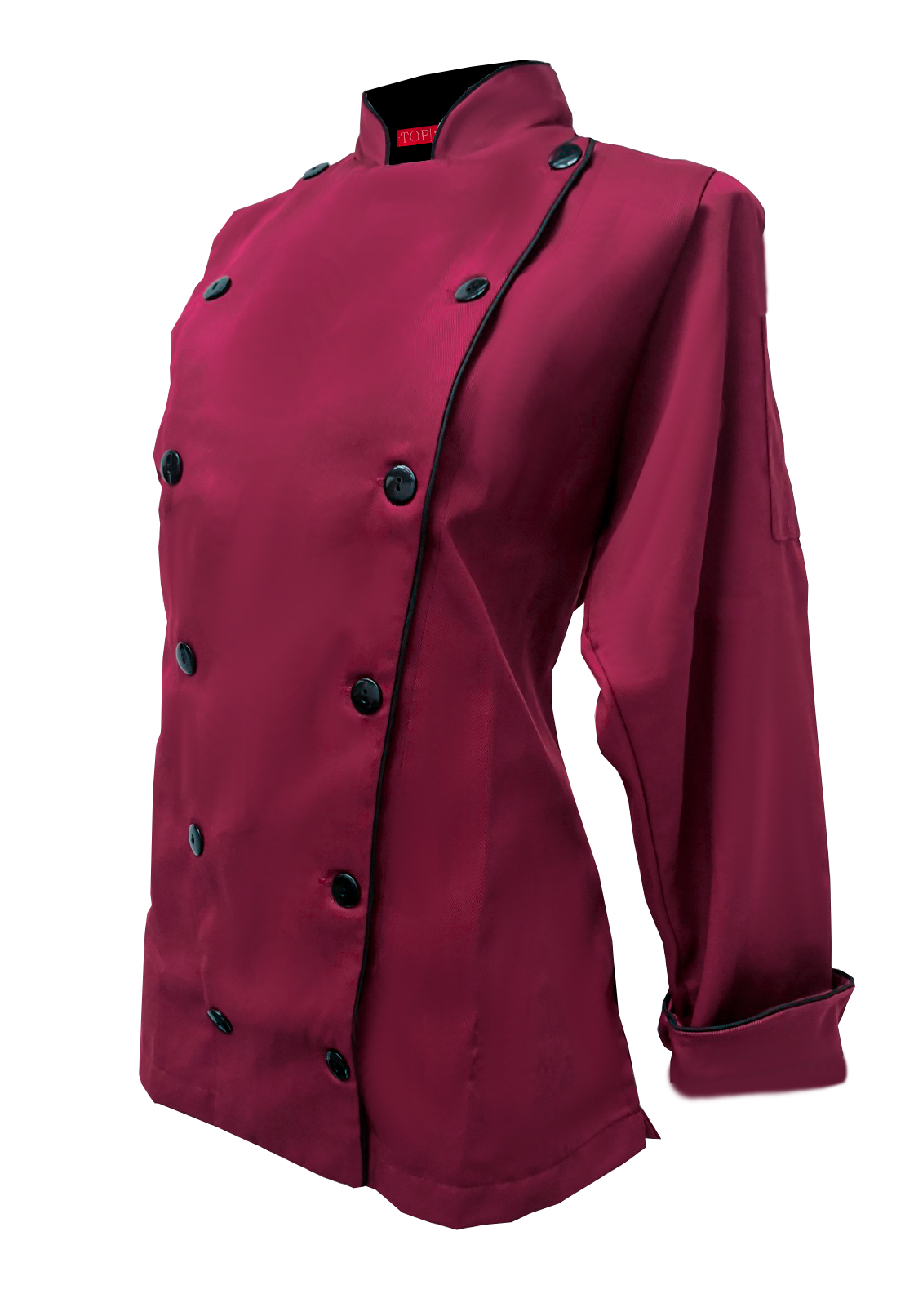 Filipina de Chef para Mujer Color Vino vivos negros Top Swiss Chef