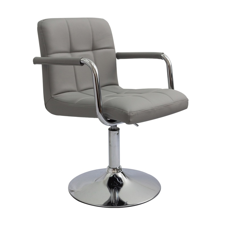 Silla para tocador 9107-2 GRIS forrado en tactopiel acolchonado con brazo base redonda de altura regulable