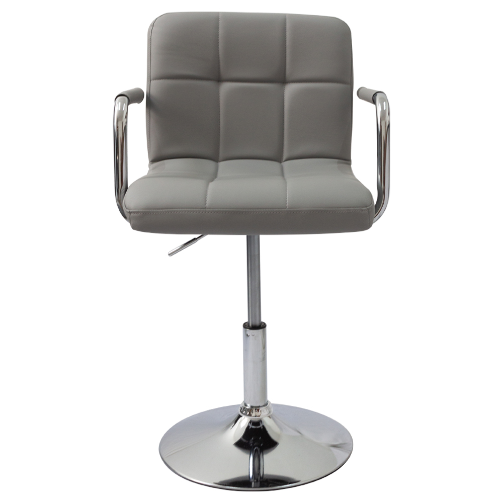 Silla para tocador 9107-2 GRIS forrado en tactopiel acolchonado con brazo base redonda de altura regulable