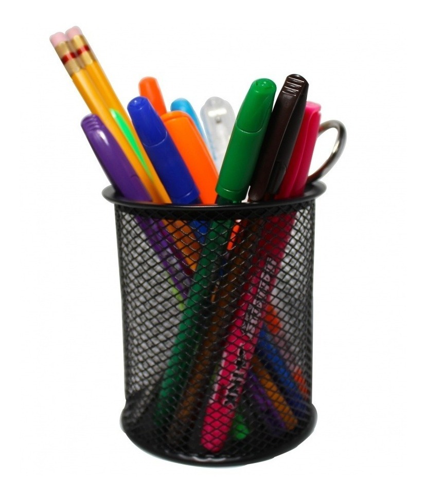 Porta Lápiz Lapices Bote Malla Metal Oficina Negro Mae Lapicero