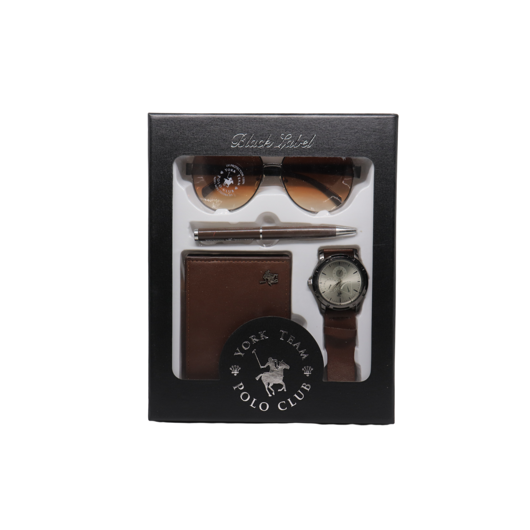 Kit Cartera Reloj Pluma Lentes Cafe Polo Club Set Para Regalo