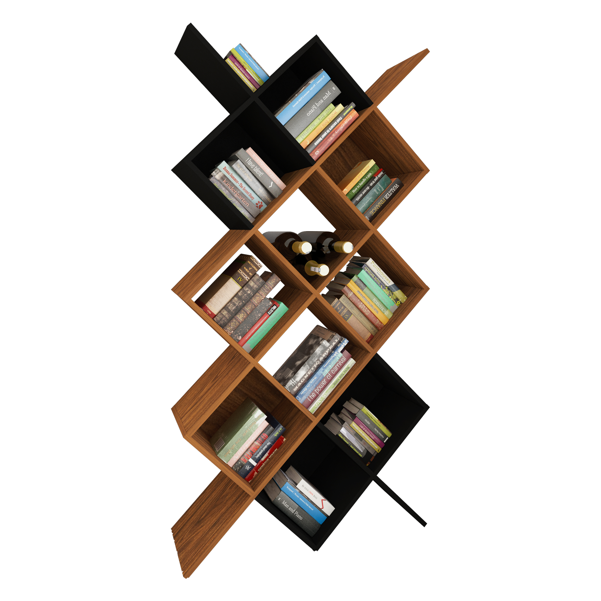 Librero Colmena Playcon Color Tzalam Y Negro Liso