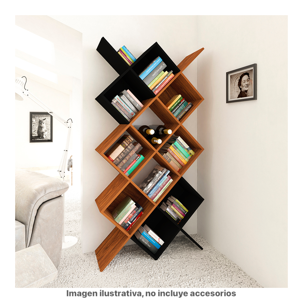 Librero Colmena Playcon Color Tzalam Y Negro Liso